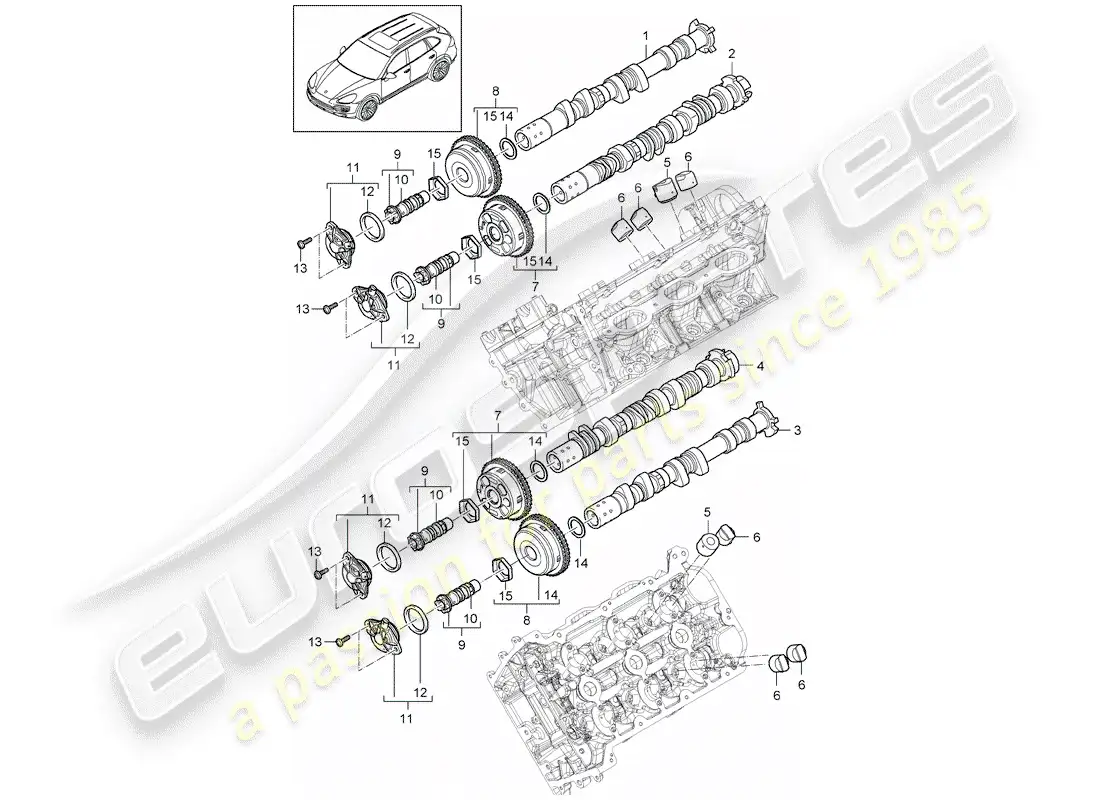 porsche 2013 (cayenne e2 92a) diagrama de piezas del árbol de levas