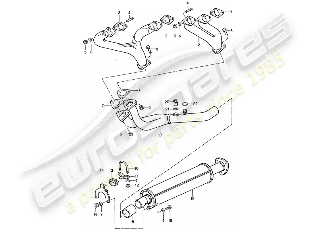porsche 1986 (924s) sistema de escape - silenciador de escape, delantero diagrama de piezas