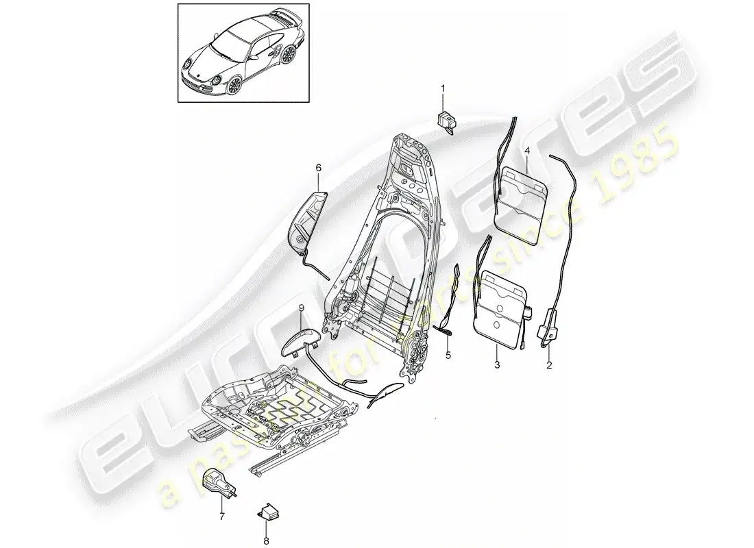 porsche 2013 (997-2 turbo / gt2 rs) soporte lumbar diagrama de piezas
