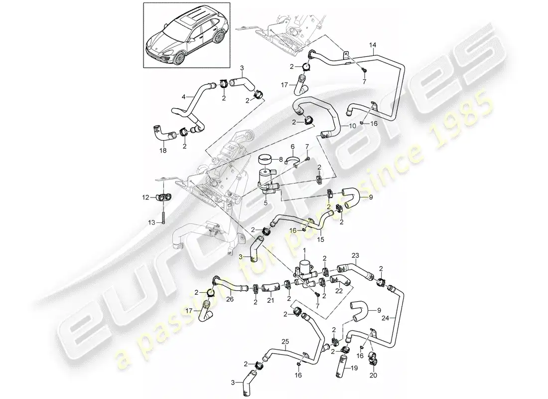 porsche 2013 (cayenne e2 92a) diagrama de piezas de manguera