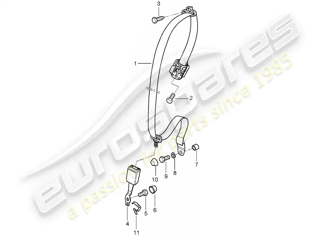 porsche 2007 (997-1) cinturón de seguridad diagrama de piezas