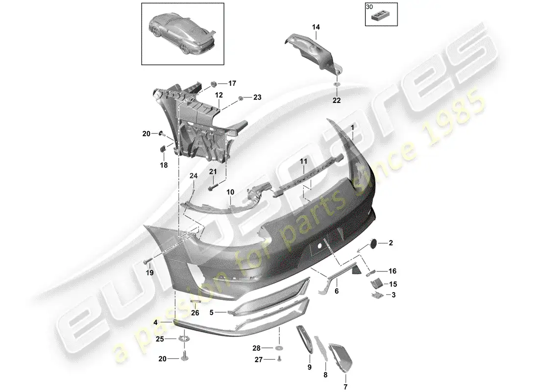 porsche 2018 (991-2 r/gt3/rs) parachoque diagrama de piezas