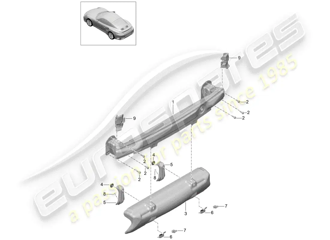 porsche 2014 (991-1 turbo) soporte de parachoques diagrama de piezas
