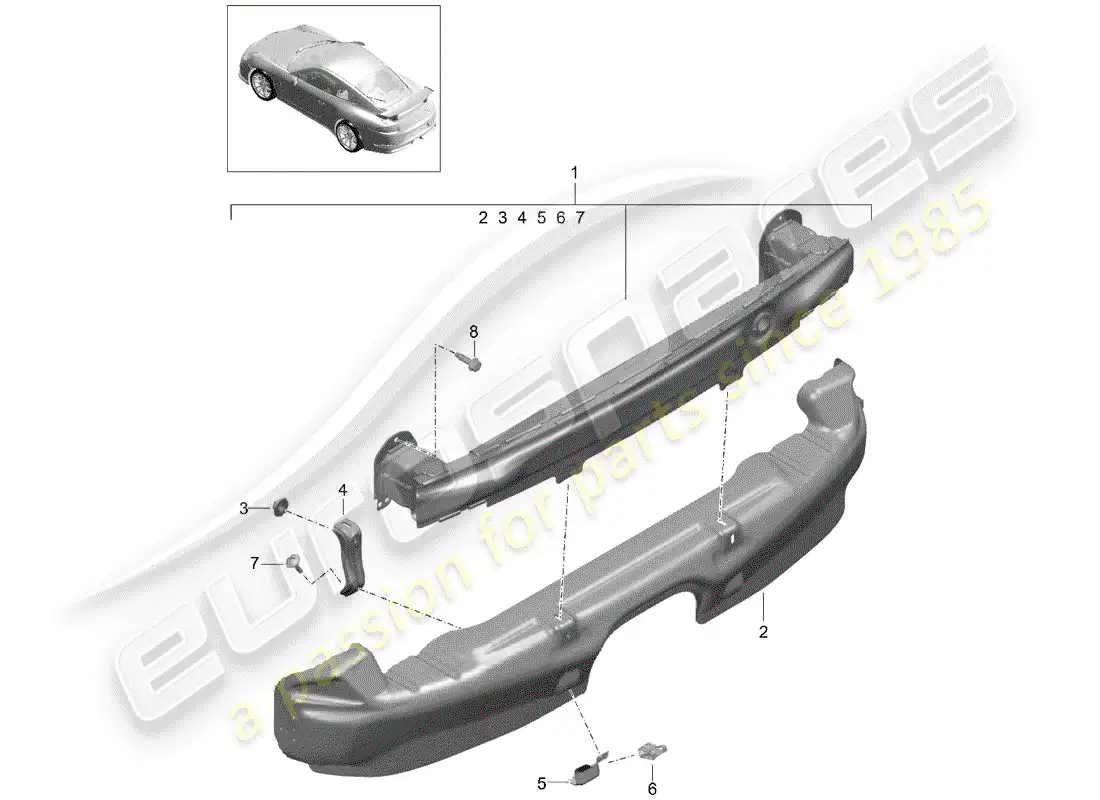 porsche 2017 (991-2 r/gt3/rs) soporte de parachoques diagrama de piezas