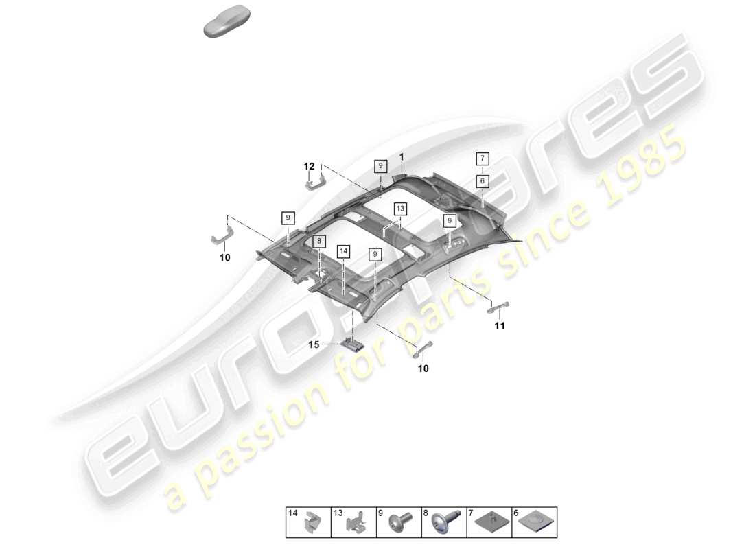 porsche 2025 (panamera 976) diagrama de piezas del revestimiento del techo