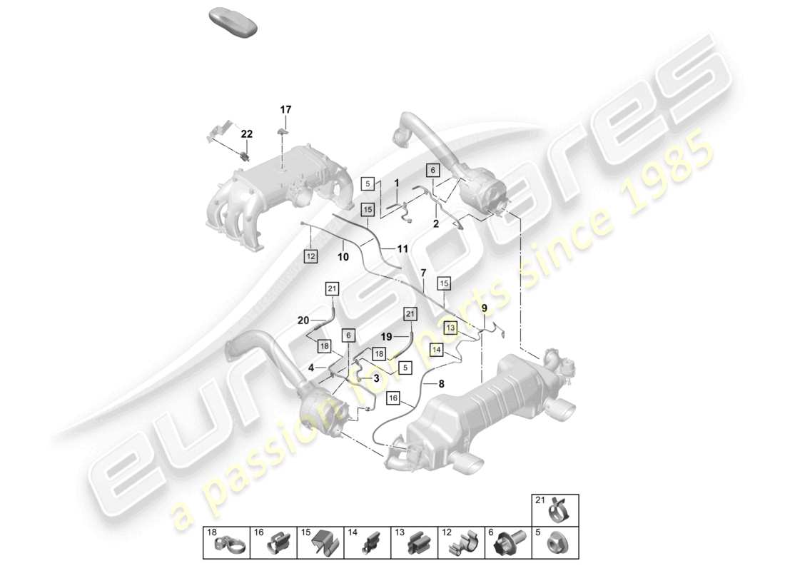 porsche 2021 (718 cayman gt4) diagrama de piezas de la unidad de control de la trampilla de escape del filtro de partículas de gasolina