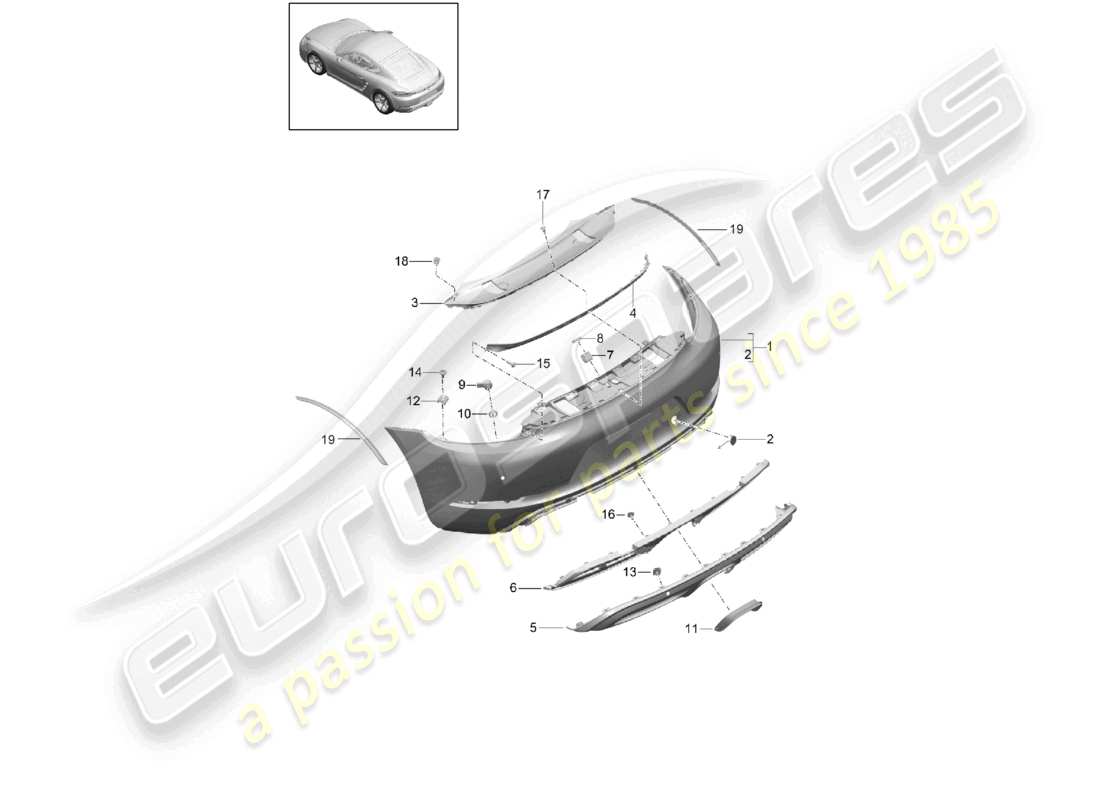 porsche 2024 (718 cayman) diagrama de pieza del parachoques trasero