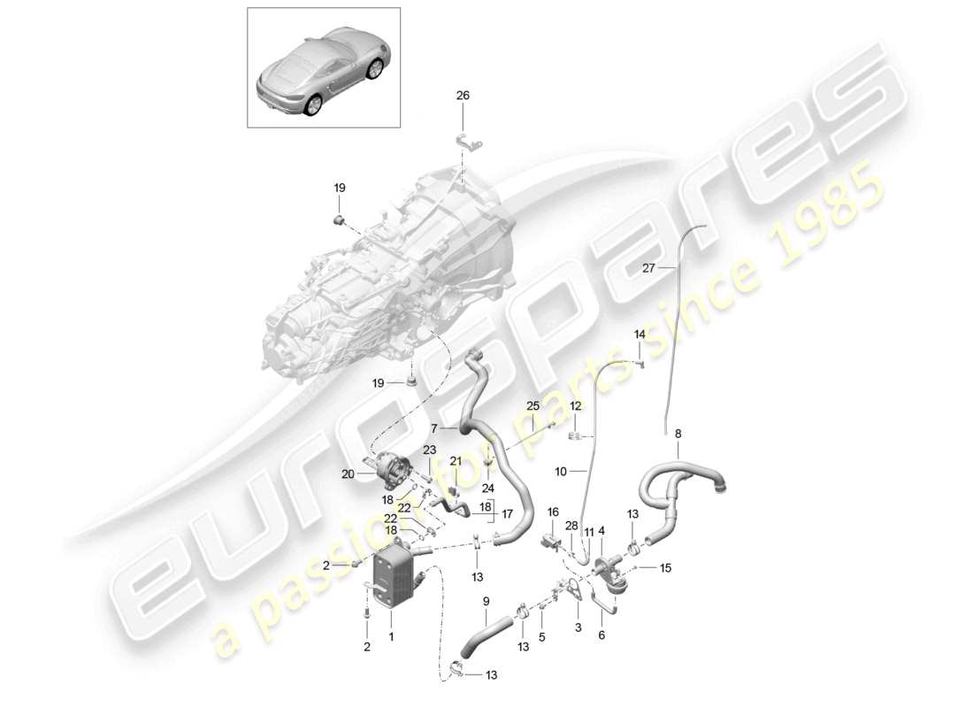 porsche 2023 (718 cayman) diagrama de piezas del tubo de aceite del intercambiador de calor de la caja de cambios manual y del tubo de agua