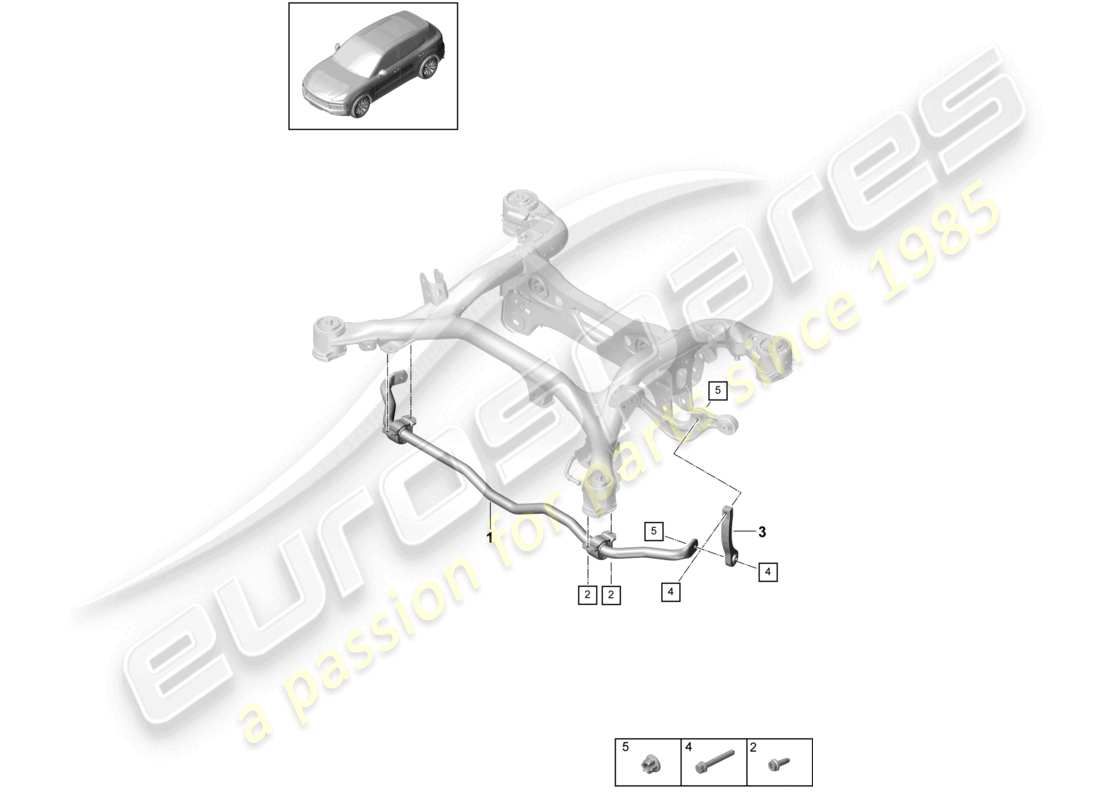 porsche 2024 (cayenne e3 9ya/9yb) diagrama de piezas del eje trasero de la barra estabilizadora