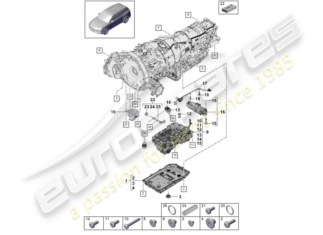 porsche 2022 (cayenne e3 9ya/9yb) 8-speed caja de cambios automática para vehículos con propulsión híbrida mecatrónica con software bomba de aceite enfriador de aceite de engranajes cárter de aceite de transmisión diagrama de piezas