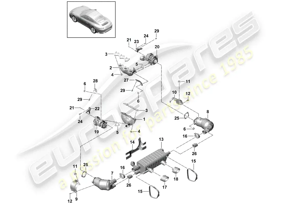 porsche 2020 (991-2) sistema de escape diagrama de piezas