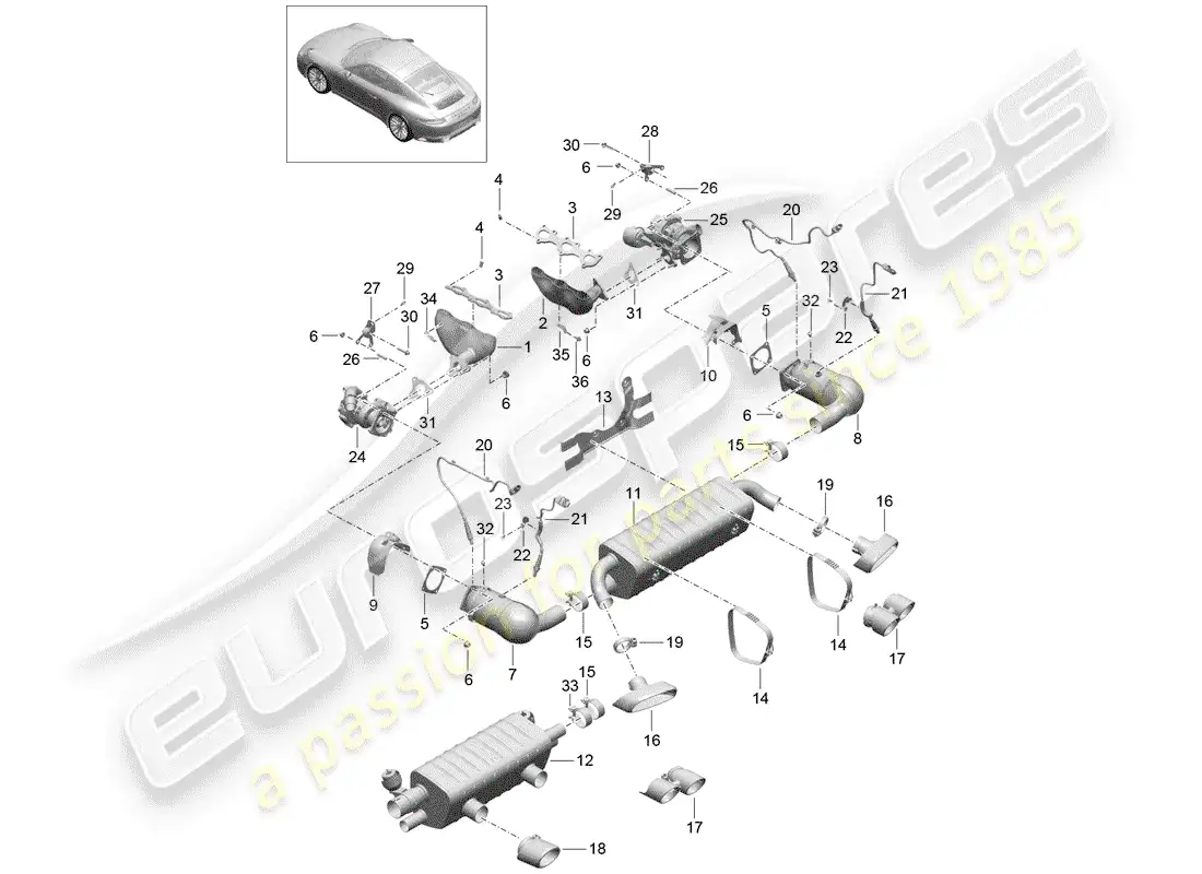 porsche 2020 (991-2) sistema de escape diagrama de piezas