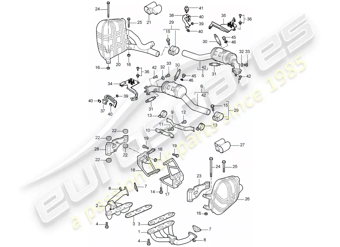 porsche 2007 (997-1) sistema de escape diagrama de piezas