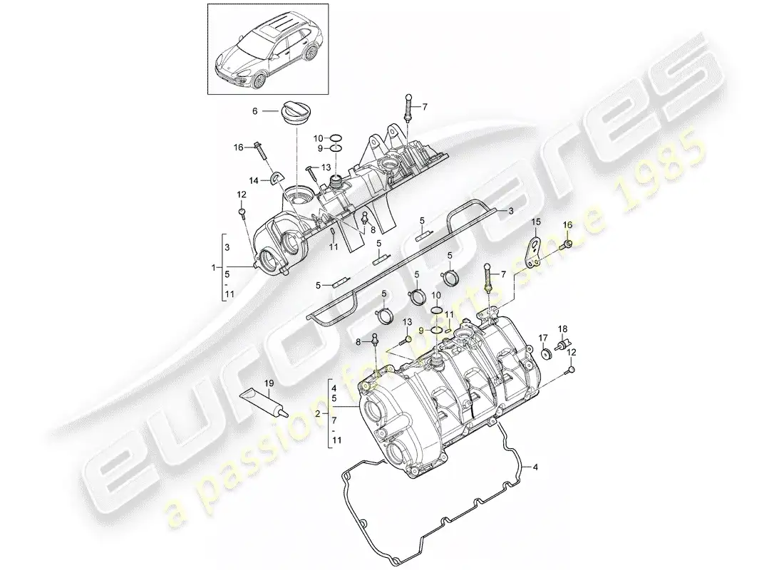 porsche 2017 (cayenne e2 92a) valve cover diagrama de piezas