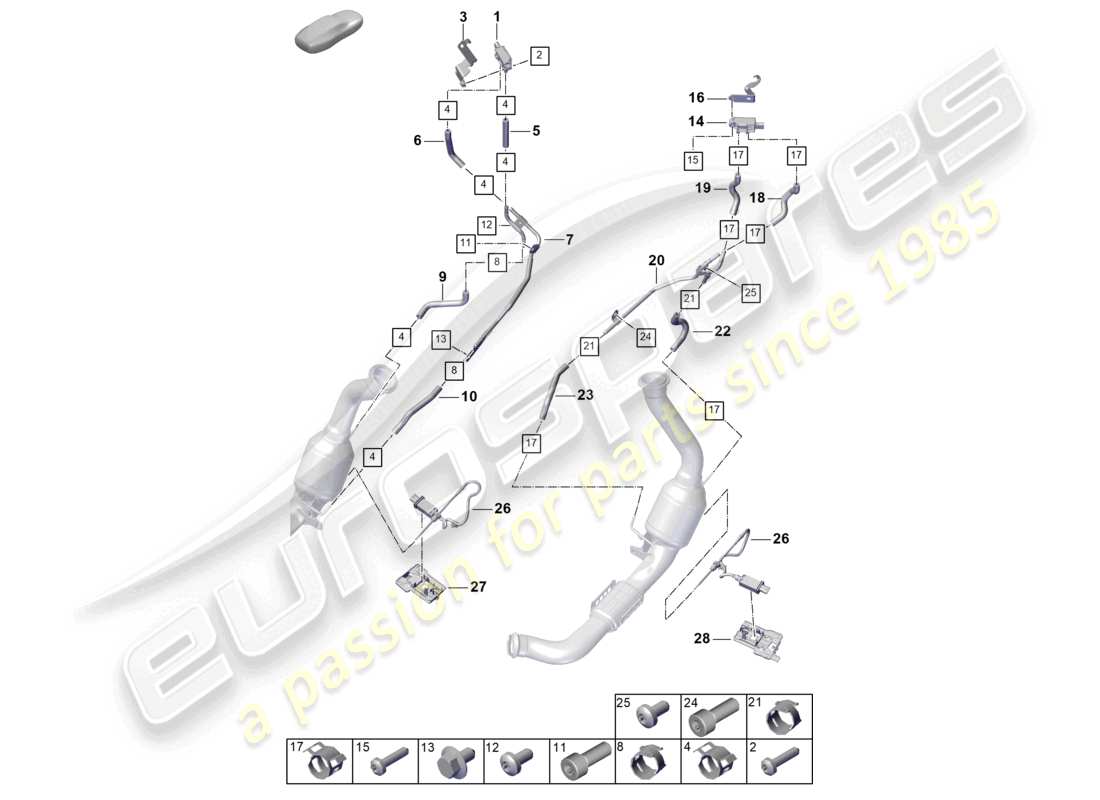 porsche 2024 (panamera 976) sistema de escape sistema de tratamiento de gases de escape sensores para vehículos con filtro de partículas de gasolina diagrama de piezas