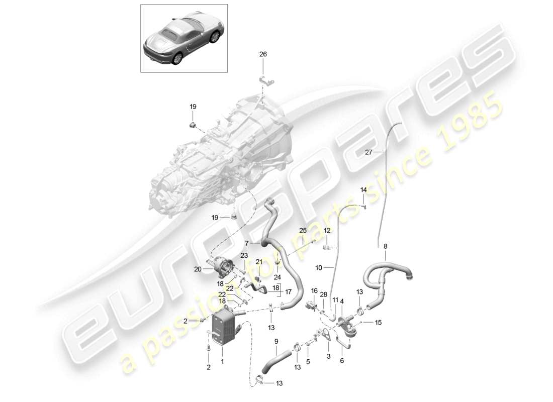 porsche 2022 (718 boxster) diagrama de piezas del tubo de aceite del intercambiador de calor de la caja de cambios manual y del tubo de agua
