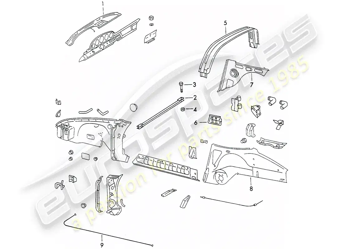 porsche 1970 (911) paneles interiores diagrama de piezas