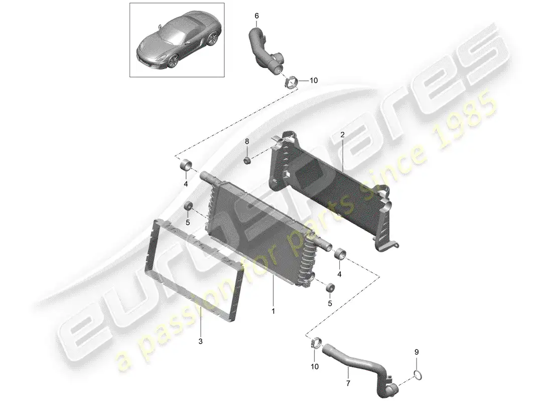 porsche 2013 (981 boxster) radiador diagrama de piezas