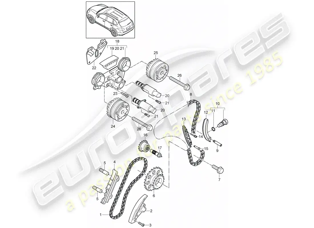 porsche 2012 (cayenne e2 92a) cadena de distribución diagrama de piezas