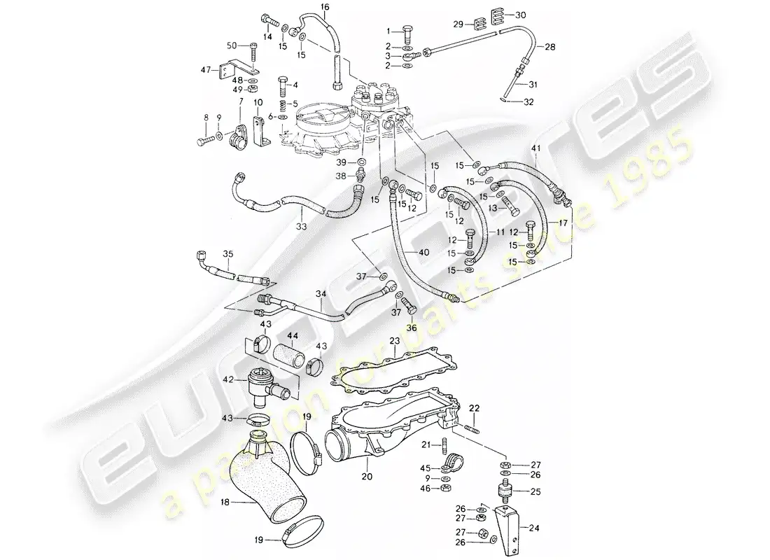porsche 1990 (964) diagrama de piezas del k-jetronic