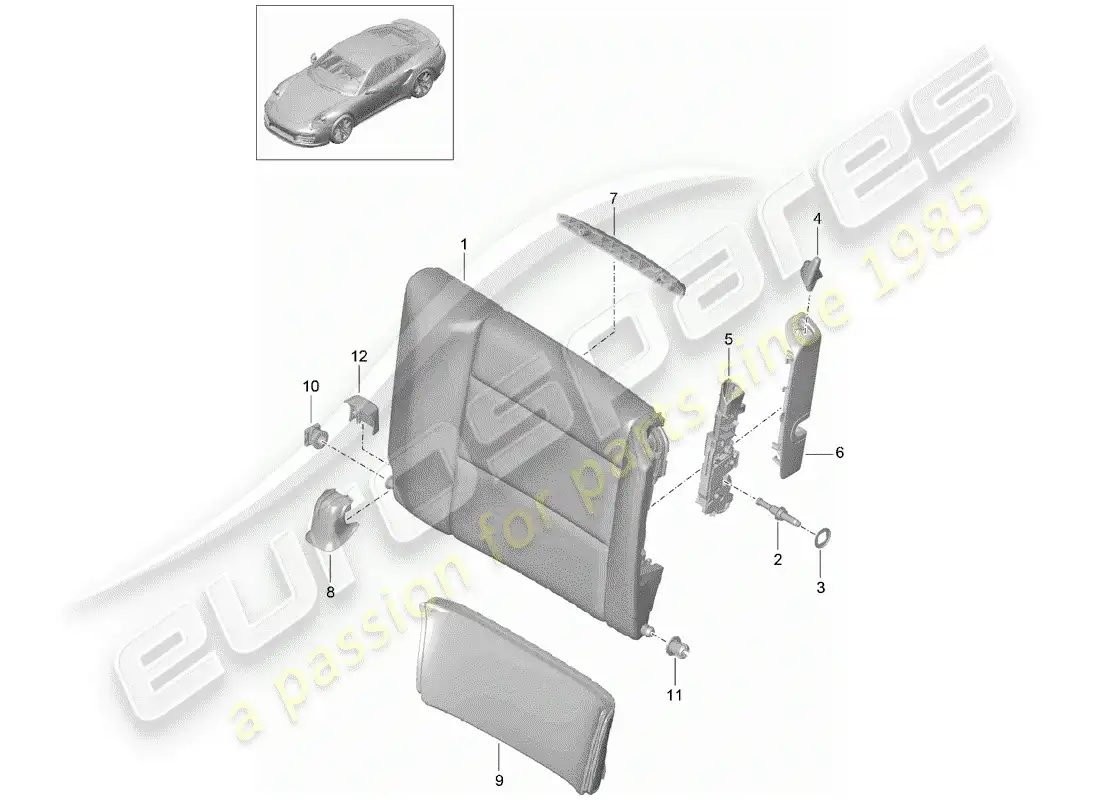 porsche 2016 (991-1 turbo) respaldo del asiento de emergencia diagrama de piezas