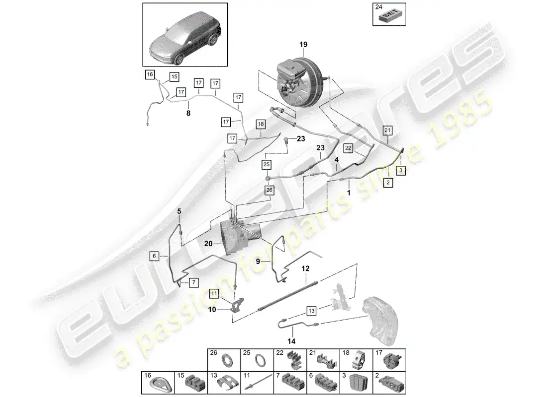 porsche 2018 (cayenne e3 9ya/9yb) línea de freno diagrama de piezas
