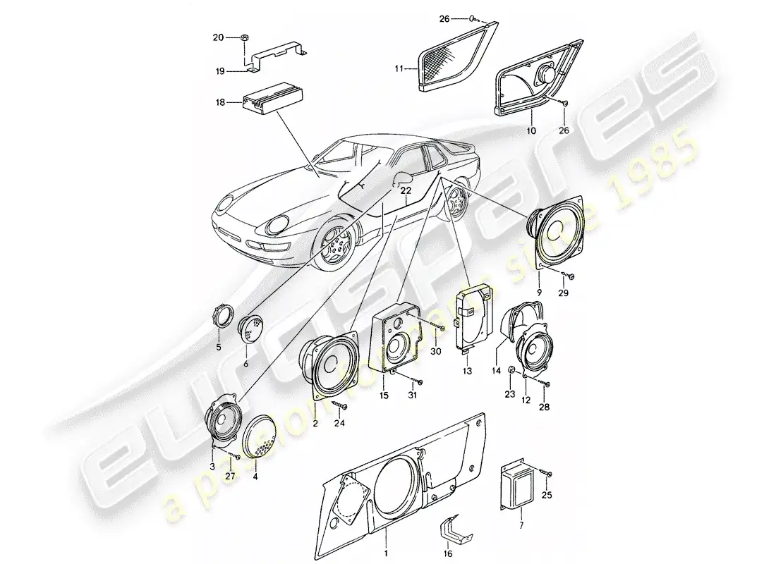 porsche 1992 (968) altavoz - sistema de sonido - amplificador - d - mj 1994>> diagrama de piezas