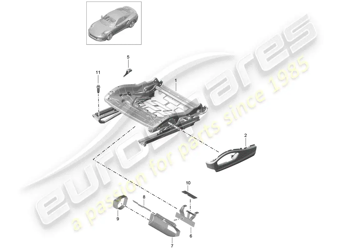 porsche 2016 (991-1 turbo) estructura del asiento diagrama de piezas