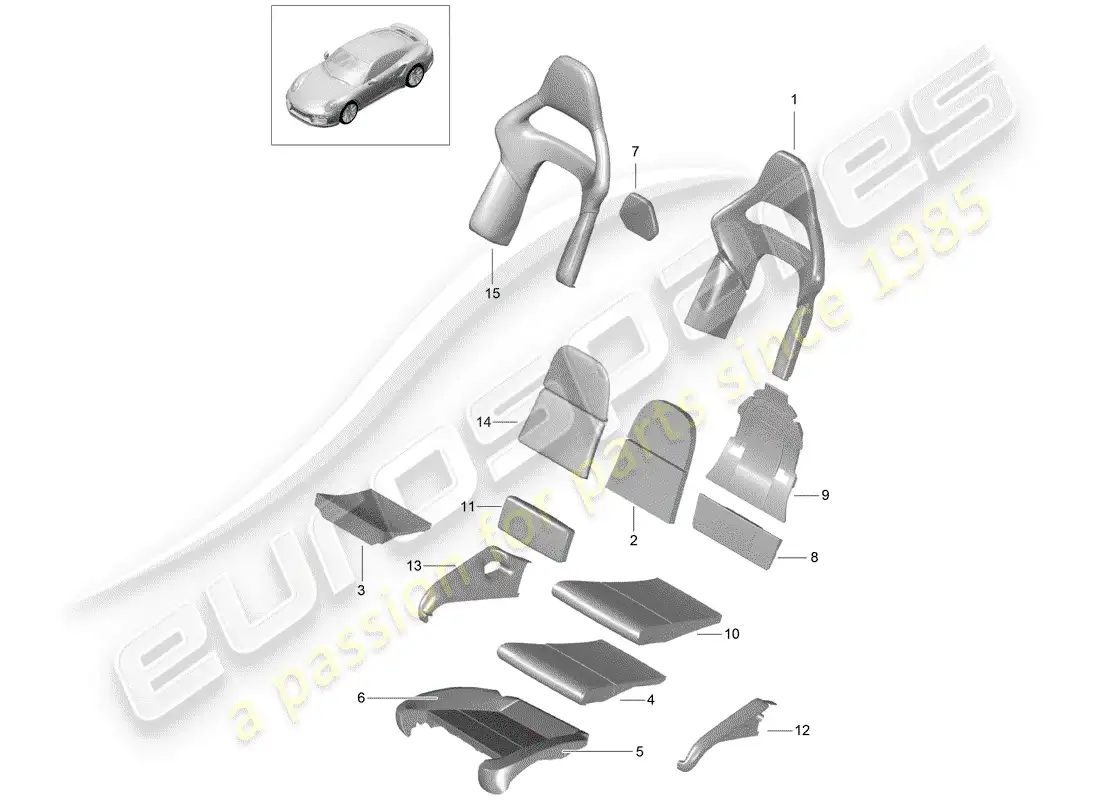 porsche 2016 (991-1 turbo) parte de espuma diagrama de piezas
