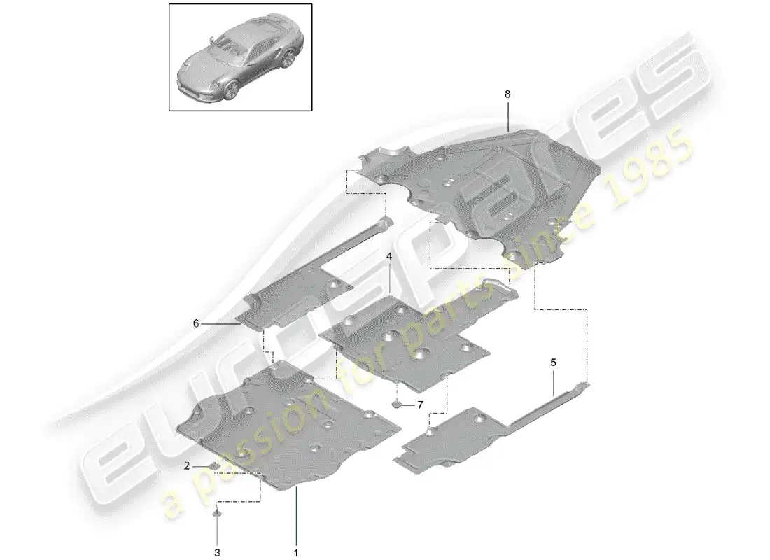 porsche 2016 (991-1 turbo) bajos diagrama de piezas