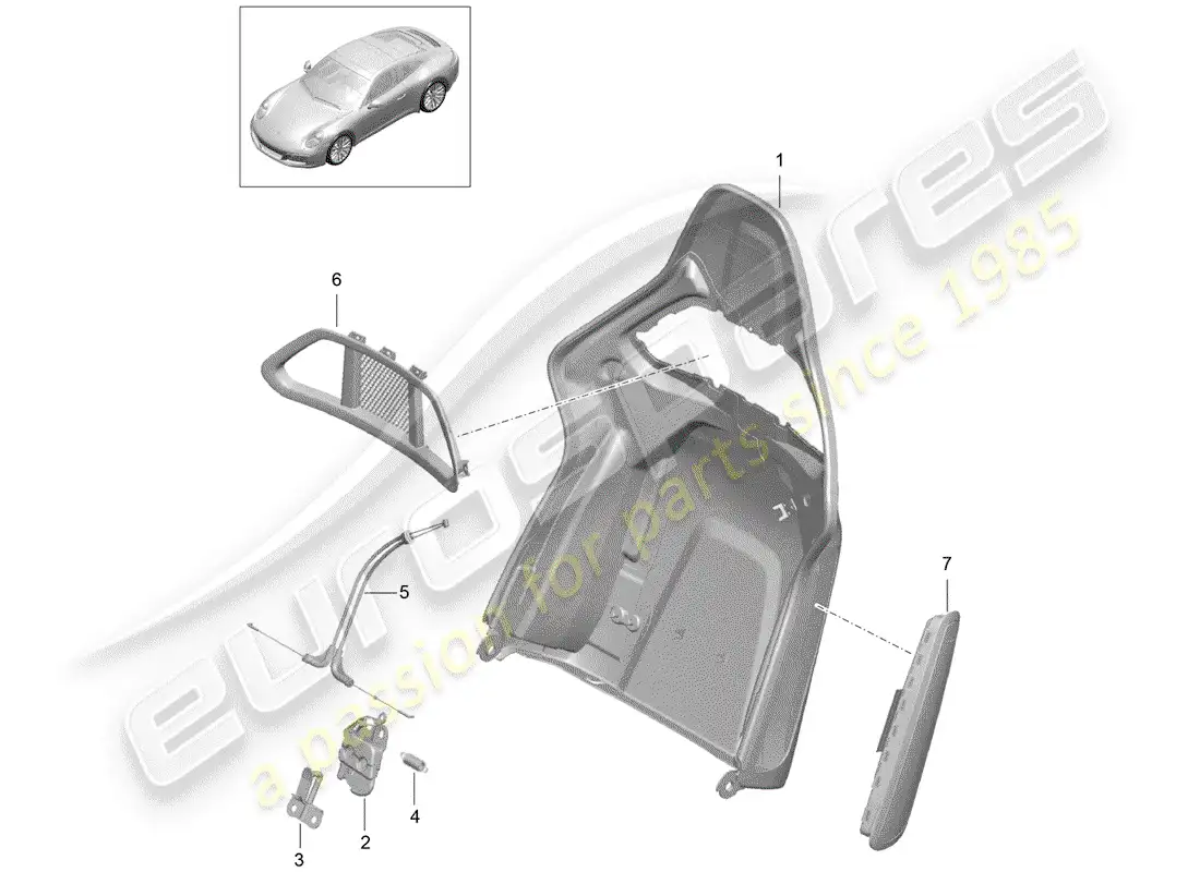 porsche 2017 (991-2) carcasa del respaldo diagrama de piezas