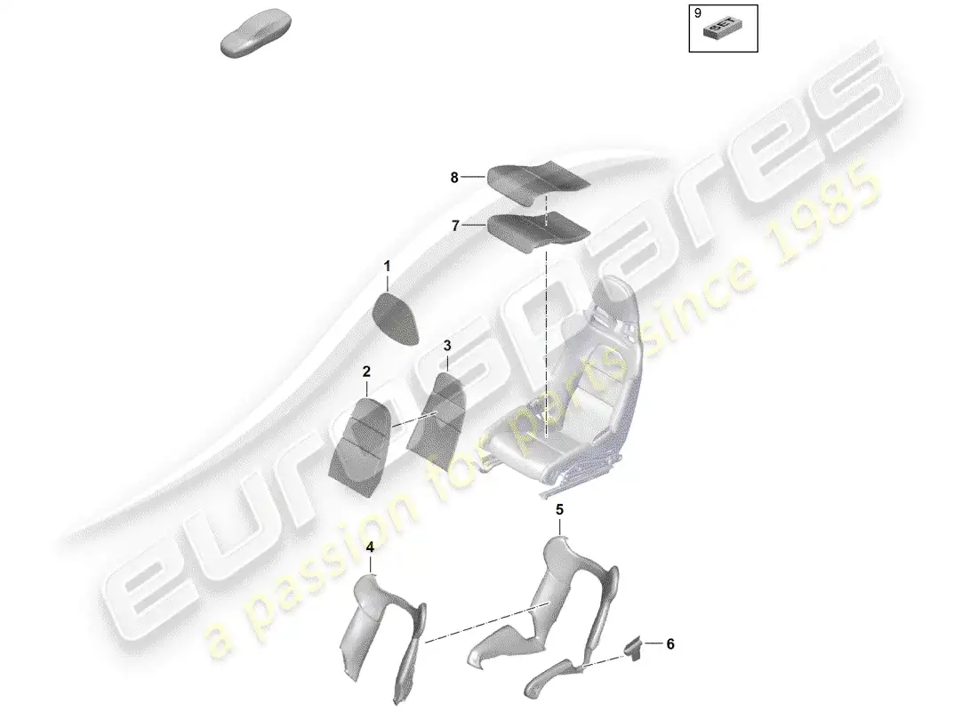 porsche 2020 (718 boxster spyder) parte de espuma diagrama de piezas