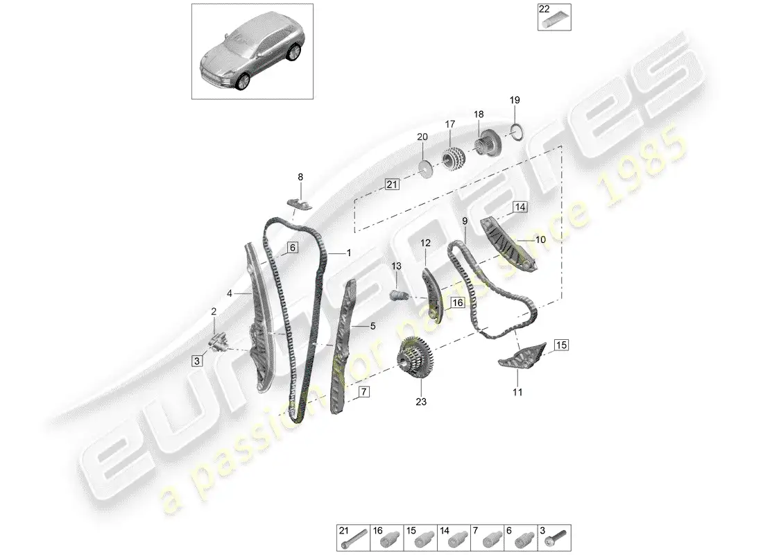 porsche 2019 (macan) cadena de distribución diagrama de piezas