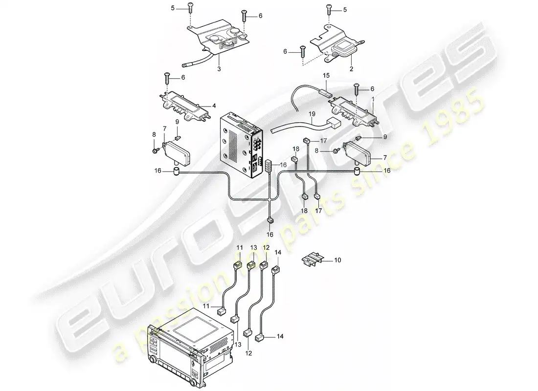 porsche 2008 (cayenne e1 9pa) amplificador de antena diagrama de piezas