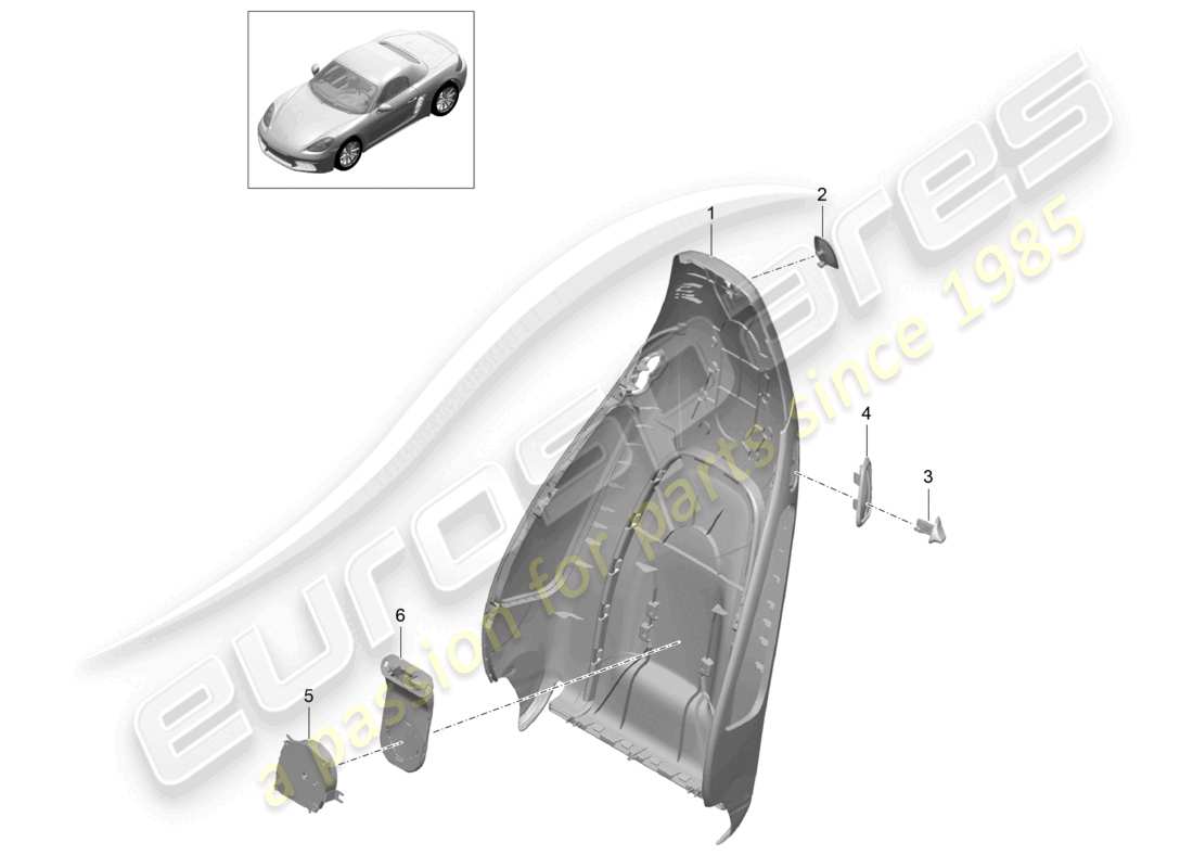 porsche 2022 (718 boxster) diagrama de piezas de accesorios del asiento deportivo con carcasa de respaldo