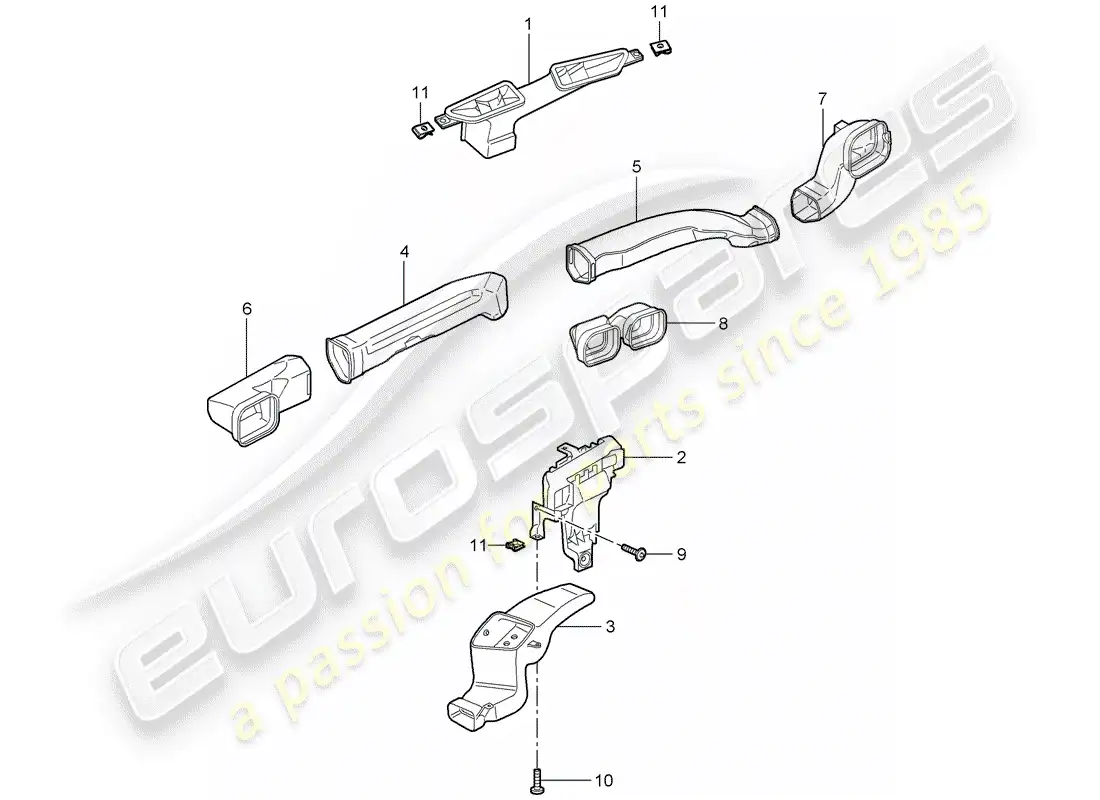 porsche 2008 (997-1 gt3) distribuidor de aire diagrama de piezas