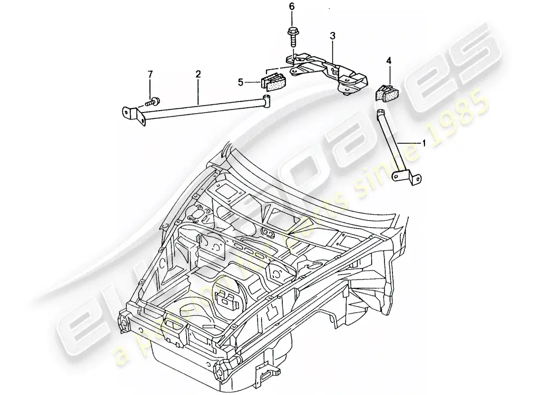 porsche 2005 (996 gt3) puntal de domo diagrama de piezas