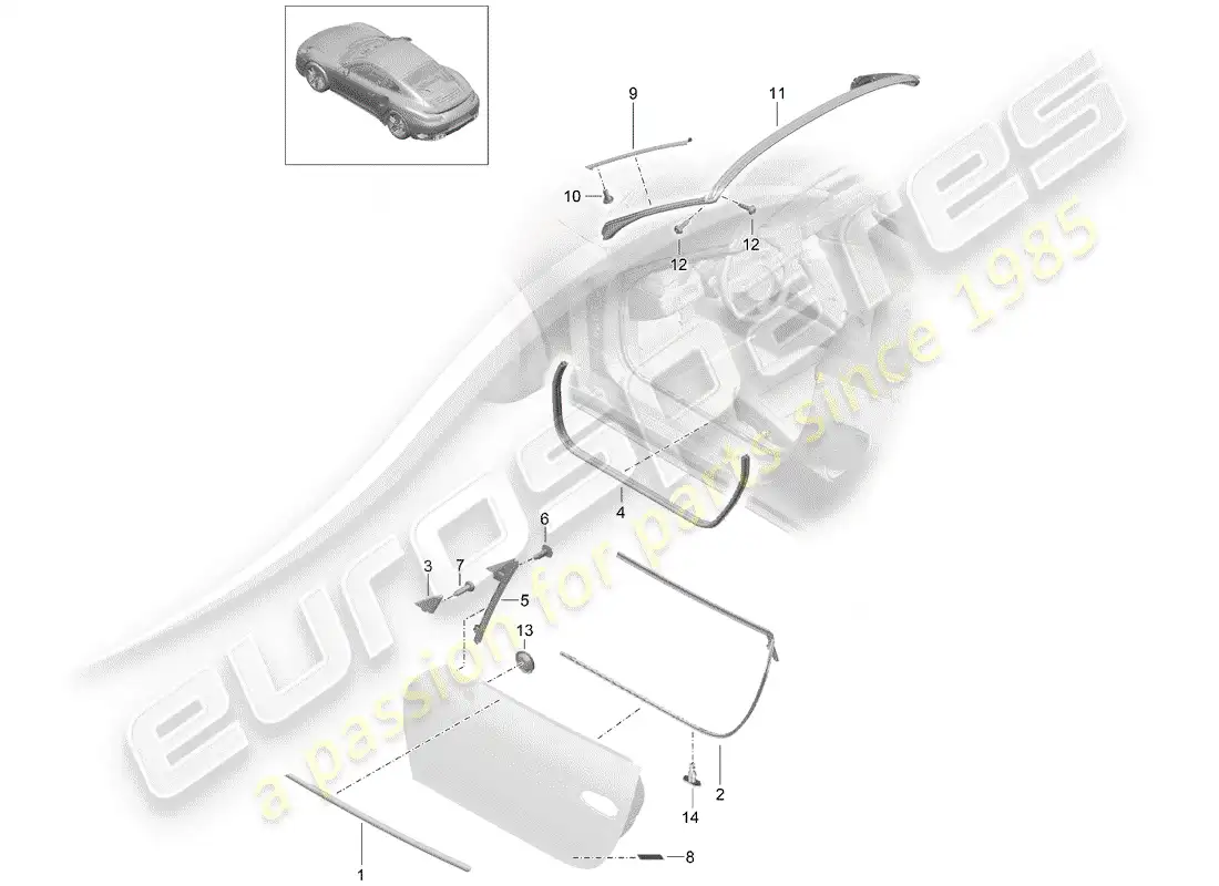 porsche 2014 (991-1 turbo) junta de la puerta diagrama de piezas