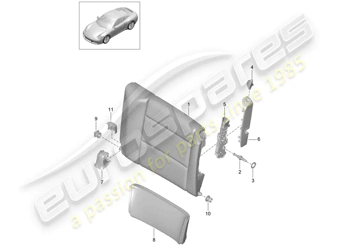 porsche 2017 (991-2) respaldo del asiento de emergencia diagrama de piezas