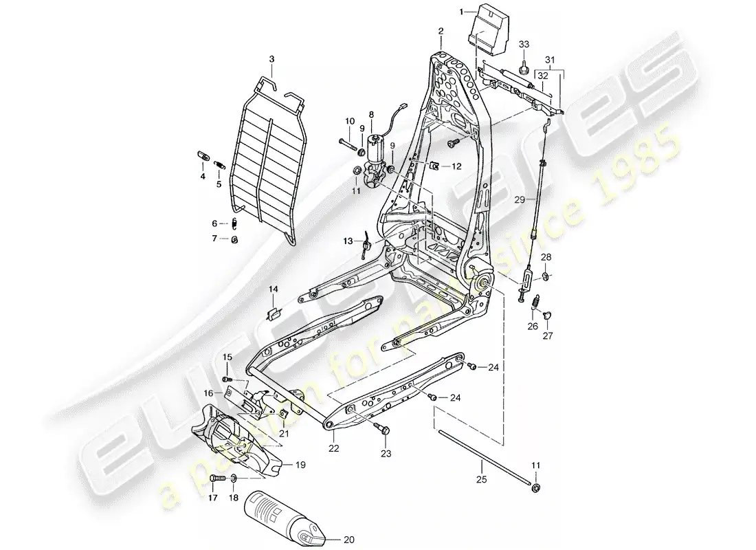 porsche 2004 (996) estructura - respaldo - estructura para asiento - asiento deportivo diagrama de piezas