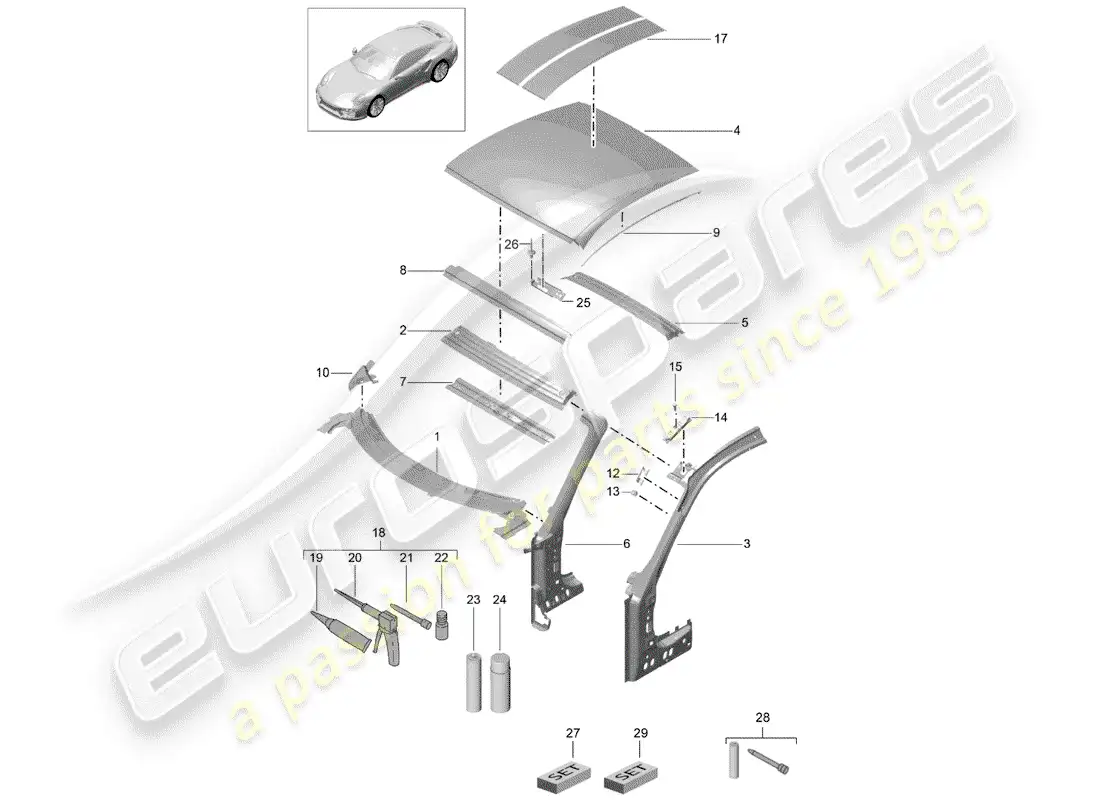 porsche 2015 (991-1 turbo) capucha diagrama de piezas