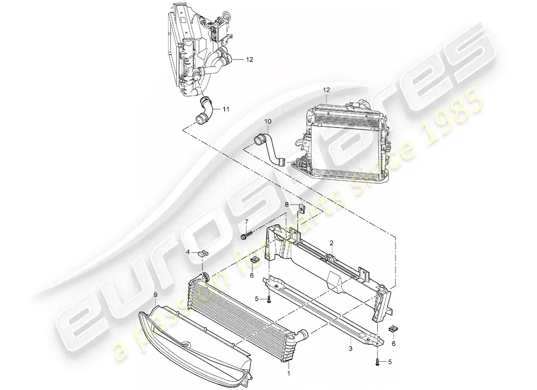porsche 2008 (987 boxster) radiador diagrama de piezas