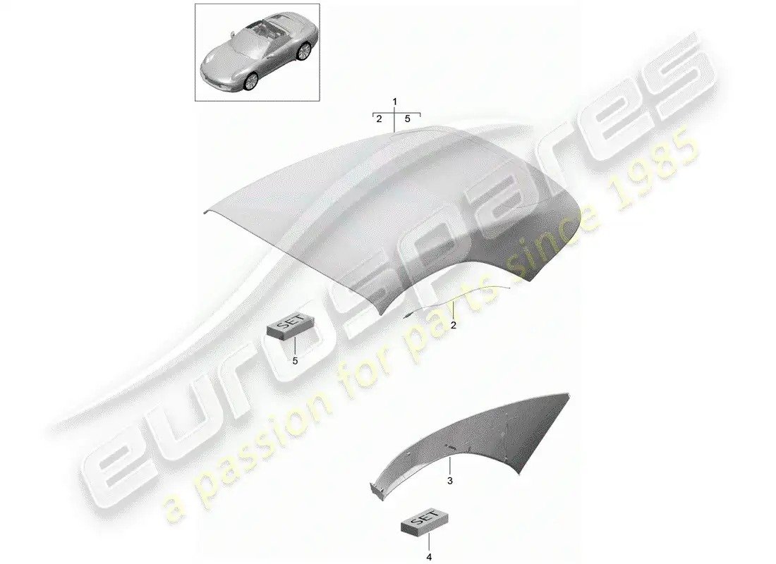 porsche 2012 (991-1) cubierta de capota convertible diagrama de piezas