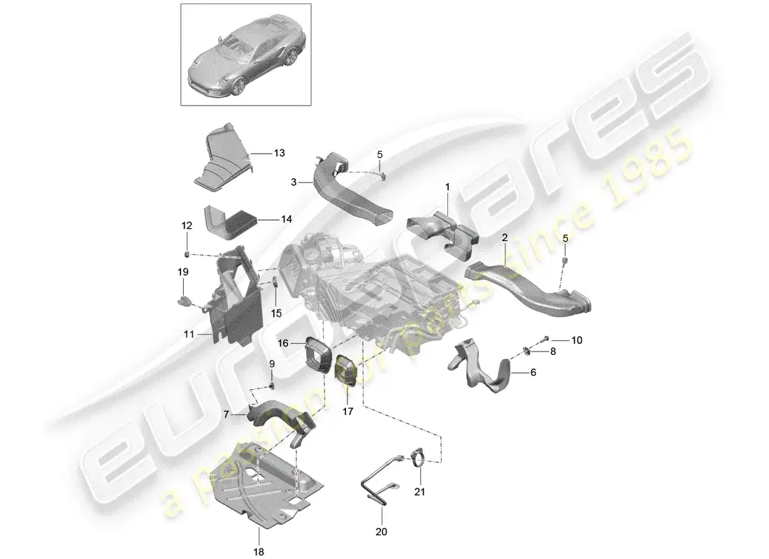 porsche 2015 (991-1 turbo) ducto de aire diagrama de piezas