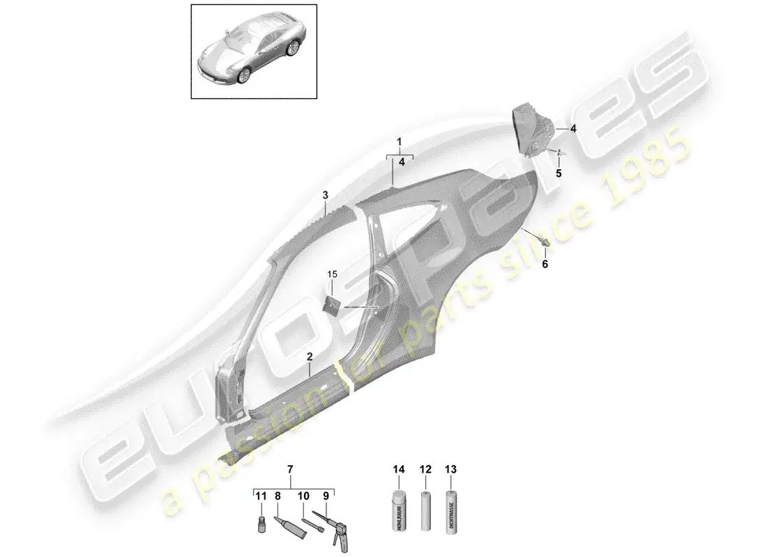 porsche 2020 (991-2) panel lateral diagrama de piezas
