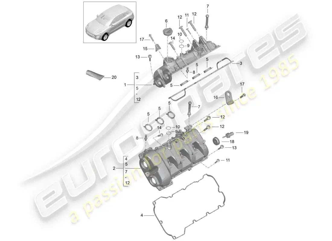porsche 2017 (macan) valve cover diagrama de piezas