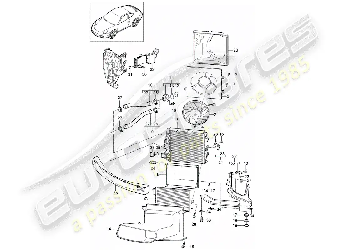 porsche 2012 (997-2) water cooling 3 diagrama de piezas
