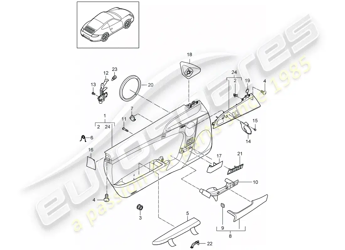 porsche 2009 (997-2) panel de la puerta diagrama de piezas