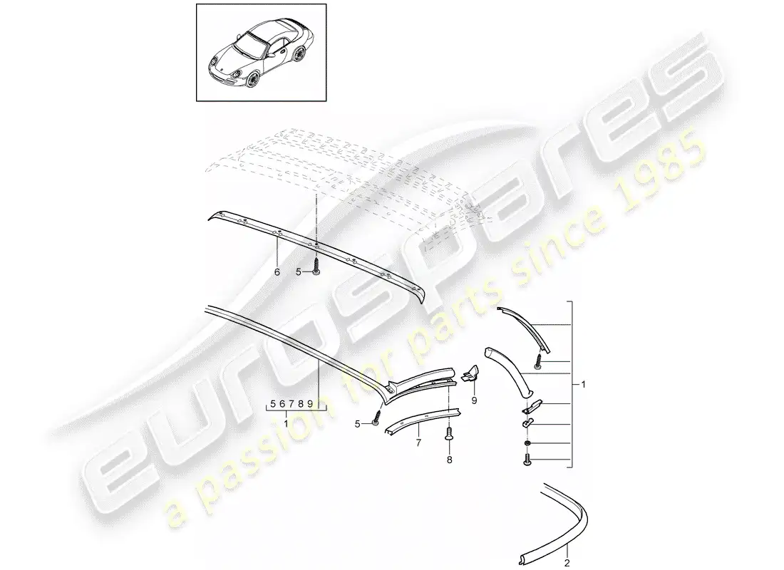 porsche 2012 (997-2) top convertible diagrama de piezas