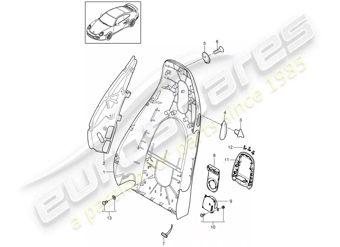 porsche 2007 (997-1 turbo / gt2) carcasa del respaldo diagrama de piezas